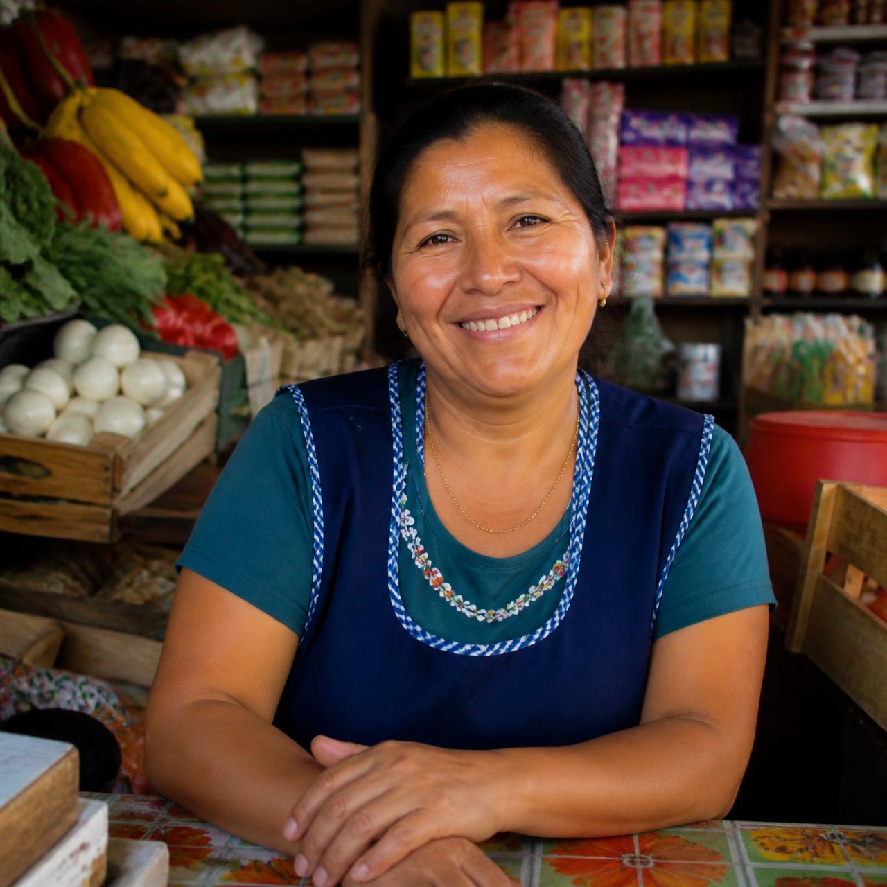 Comerciante mexicana trabajando en su negocio familiar