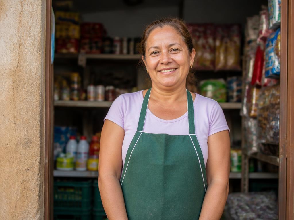 Comerciante mexicano atendiendo clientes en su negocio local